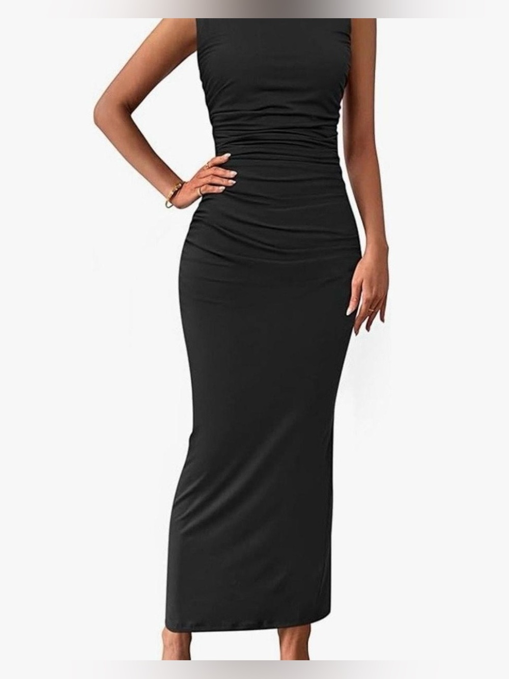 NWT SEE YOU MONDAY BLACK RUCHED STRETCH MAXI DRESS SIZE L